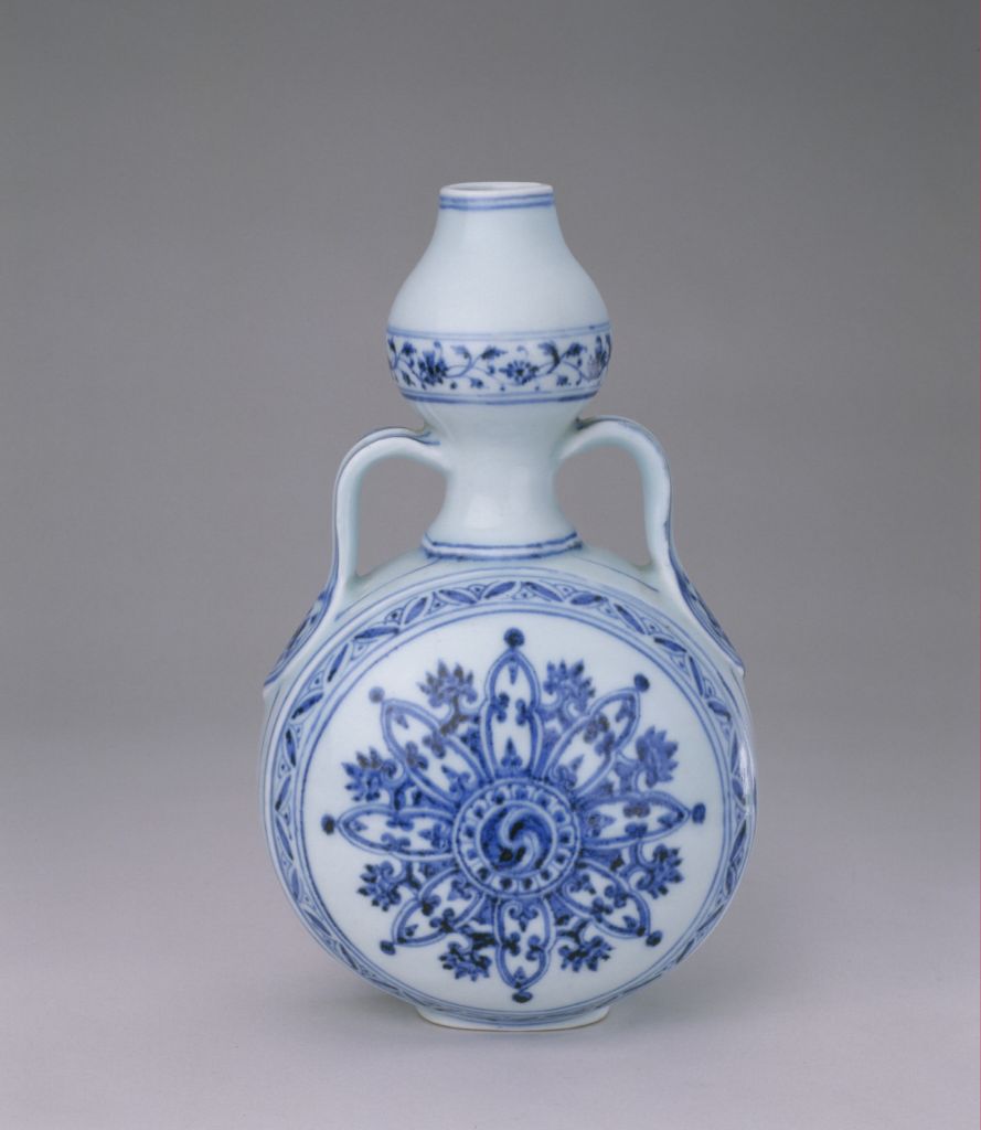 图片[1]-Blue and white double-ear gourd flat bottle-China Archive